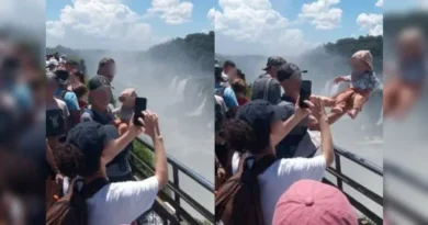 Bebê é levantado acima de proteção nas Cataratas do Iguaçu para foto e gera tensão